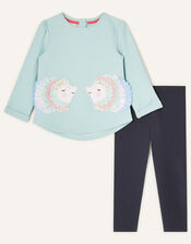 Baby Hedgehog Sweat Top and Leggings, Blue (AQUA), large