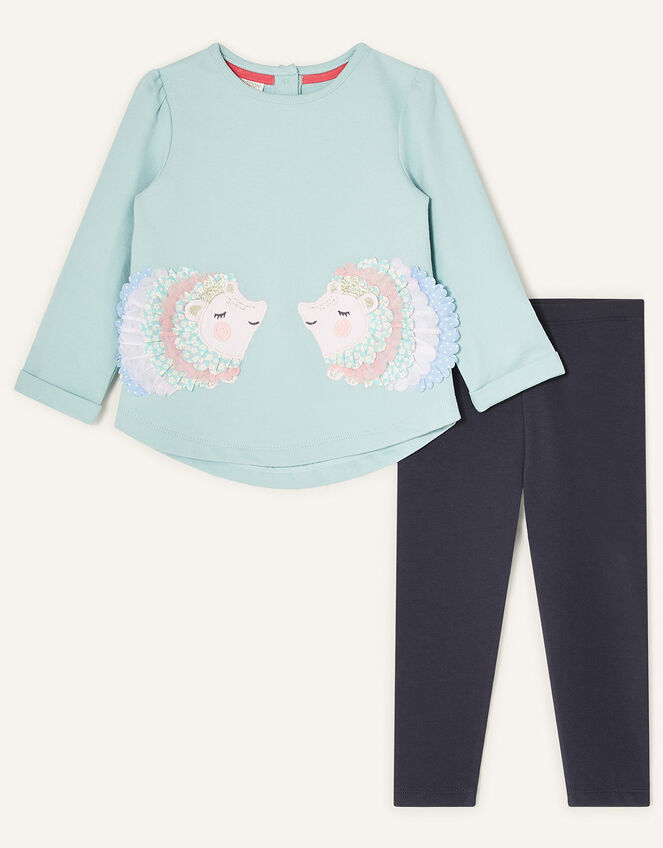 Baby Hedgehog Sweat Top and Leggings, Blue (AQUA), large