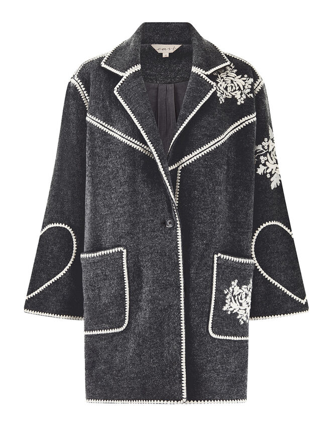 East Longline Wool Jacket, Grey (CHARCOAL), large