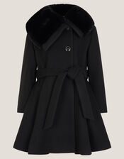 Faux Fur Collar Dress Coat, Black (BLACK), large