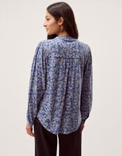 Nina Floral Jersey Blouse, Blue (BLUE), large