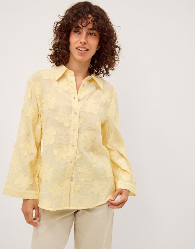 Tyra Floral Jacquard Shirt, Yellow (YELLOW), large