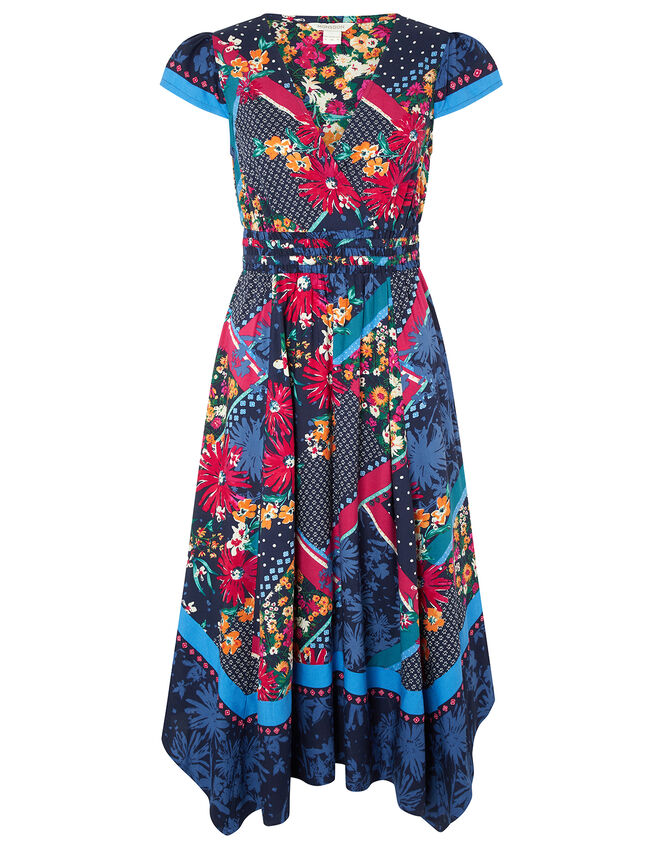 Grace Contrast Floral Print Dress in LENZING™ ECOVERO™, Blue (NAVY), large