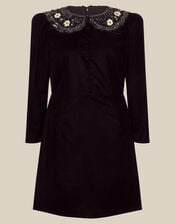 Monsoon x Queens of Archive Penny Sequin Collar Velvet Mini Dress​, Black (BLACK), large