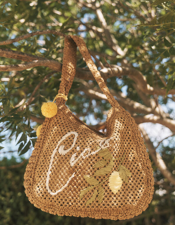 Ada Embroidered Woven Shoulder Bag, , large