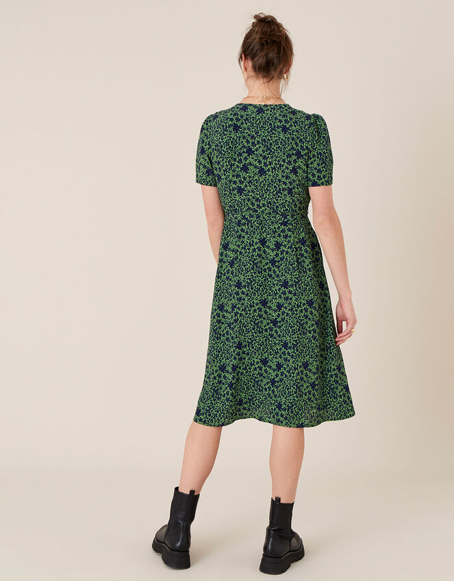 Printed Short Sleeve Wrap Dress, Green (GREEN), large