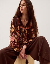 Samara Balloon Sleeve Floral Blouse, Brown (CHOCOLATE), large