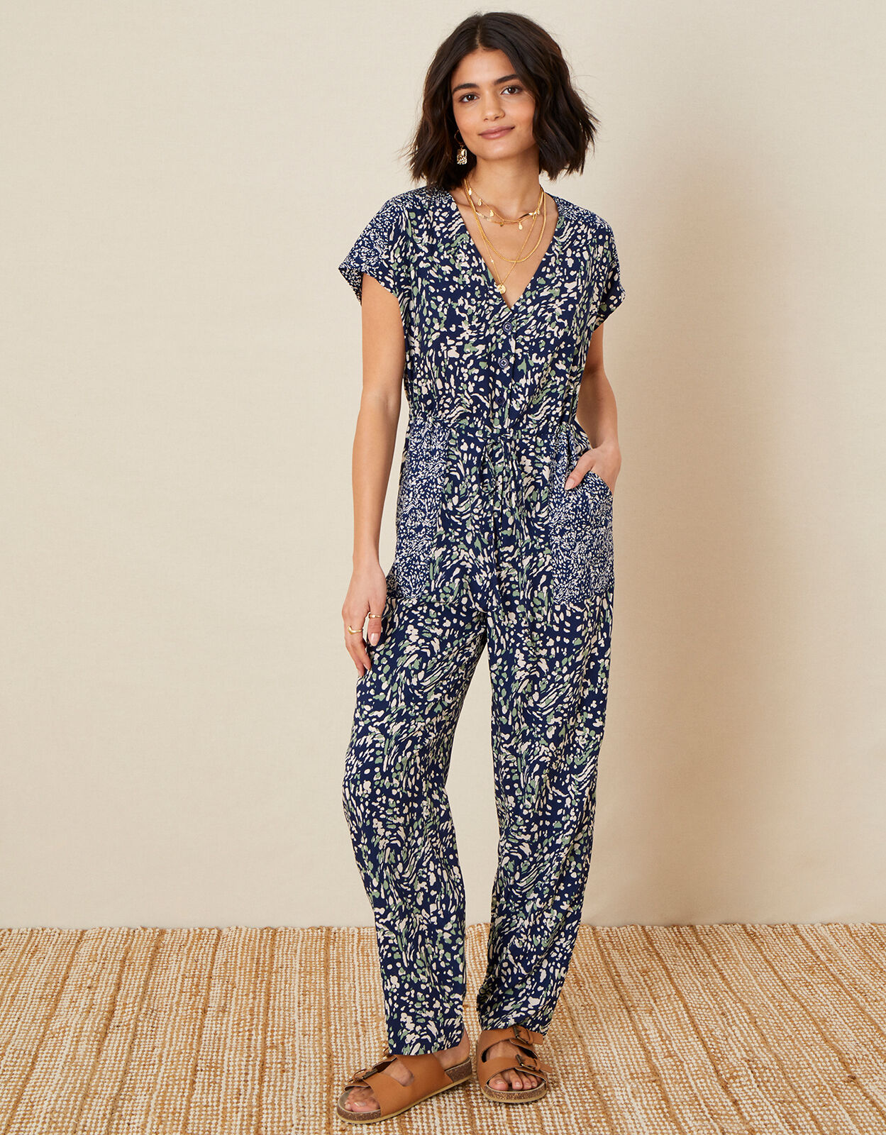 Printed Jumpsuit in LENZING ECOVERO Blue Jumpsuits Monsoon Global