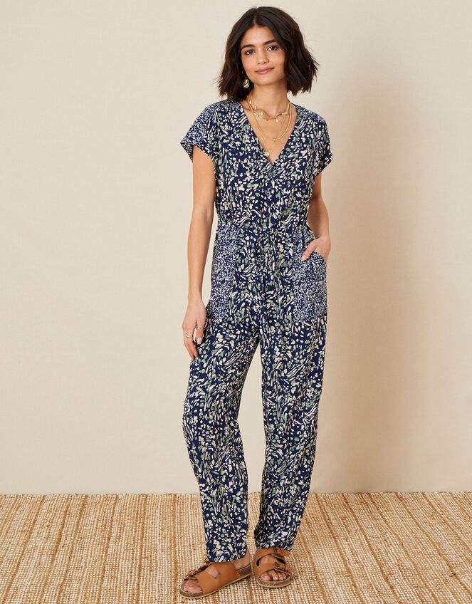 Printed Jumpsuit in LENZING™ ECOVERO™, Blue (NAVY), large