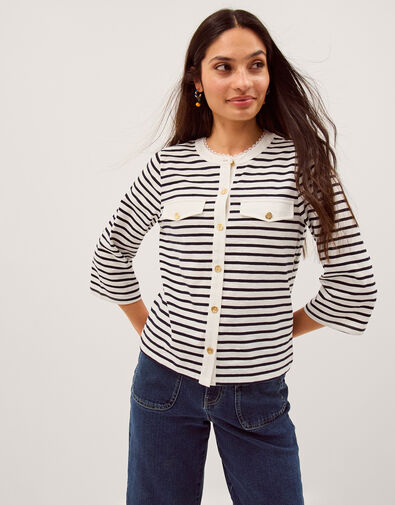Shania Stripe Jersey Buttondown Top, Ivory (IVORY), large