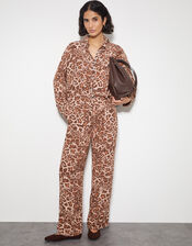 Arielle Leopard Print Pants, Brown (BROWN), large