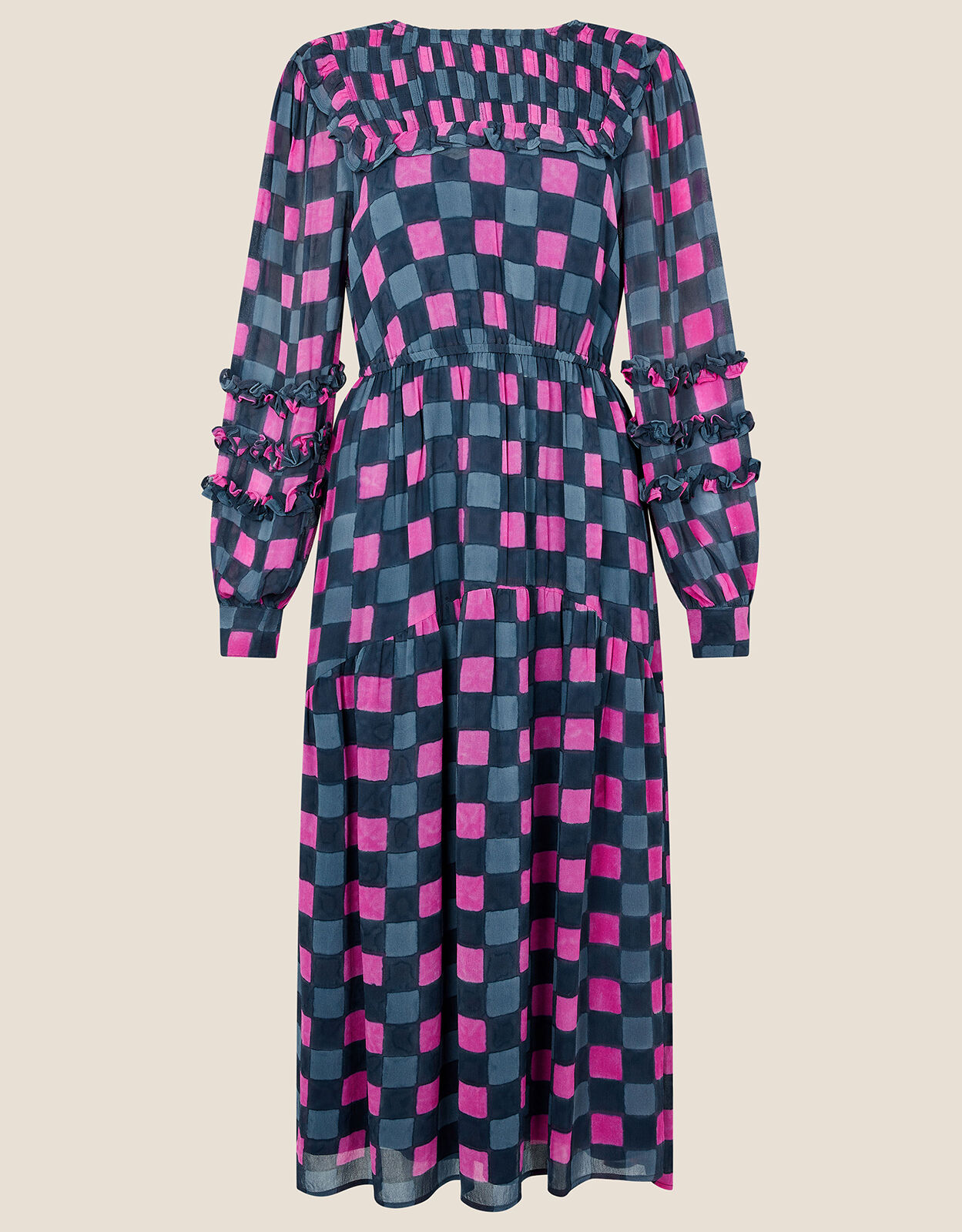 Gwyneth Woodblock Check Dress Black