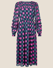 Gwyneth Woodblock Check Dress, Black (BLACK), large