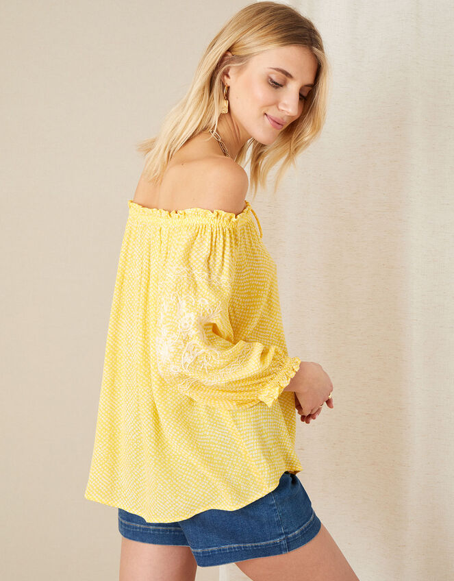 Anastasija Printed Off-Shoulder Top, Yellow (YELLOW), large