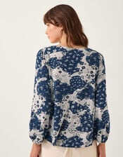 Alison Abstract Floral Jersey Top, Blue (NAVY), large