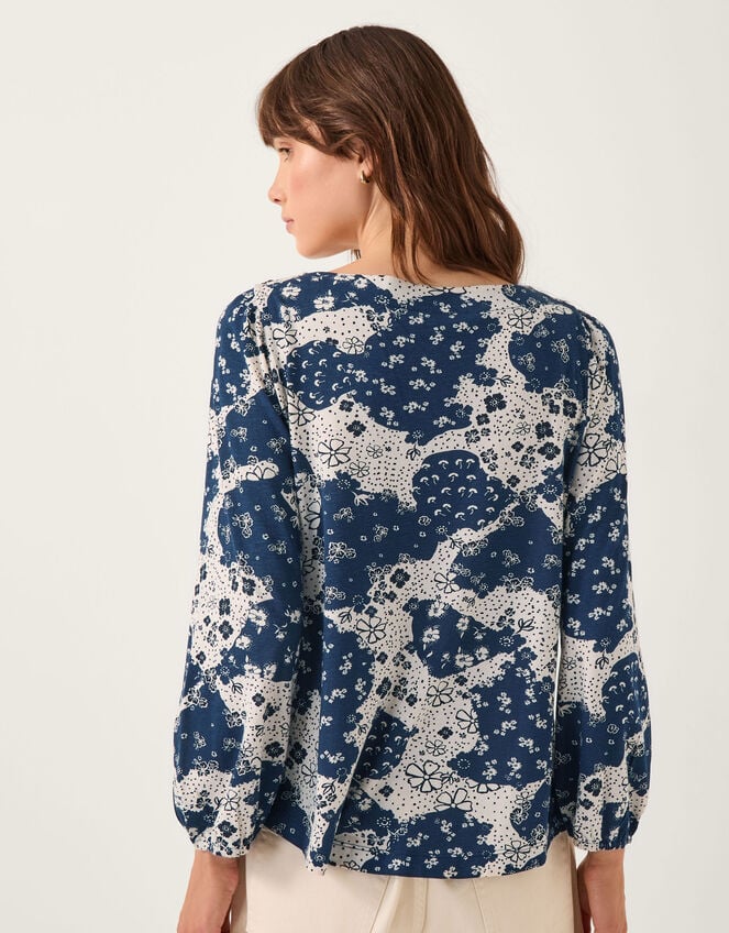 Alison Abstract Floral Jersey Top, Blue (NAVY), large