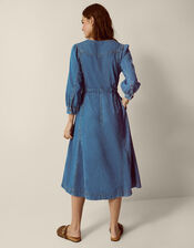 Alison V-Neck Denim Midi Dress, Blue (MID AUTHENTIC BLUE), large