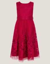 Alicia Embroidered Tulle Party Dress, Red (RED), large