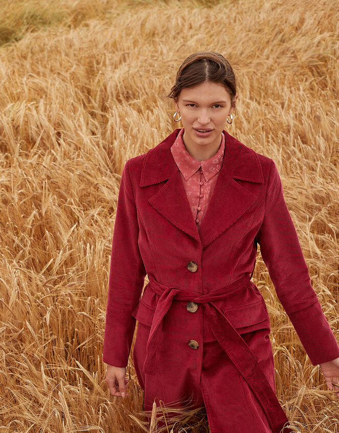 Connie Cord Trench Coat, Red (BERRY), large