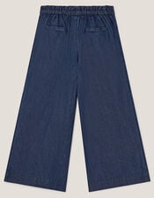 Wide Leg Chambray Crochet Trousers, Blue (BLUE), large