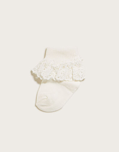 Baby Olivia Bow Lace Socks, Ivory (IVORY), large