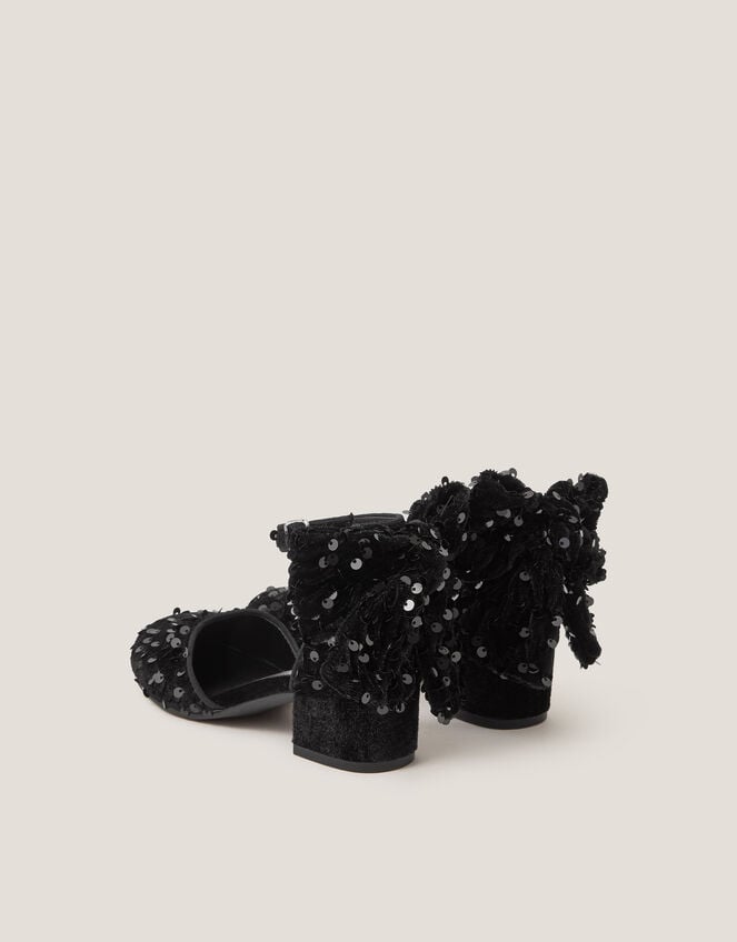 Sequin Velvet Bow Heels, Black (BLACK), large
