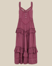 Nixie Broderie Frill Maxi Dress, Red (BERRY), large