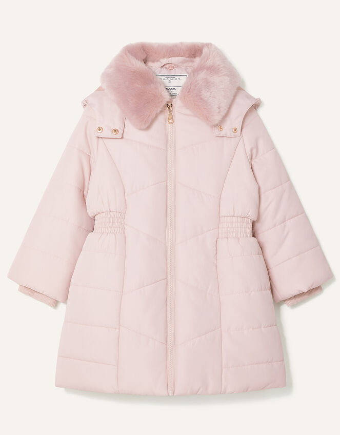 Shirred Waist Padded Coat, Pink (PALE PINK), large