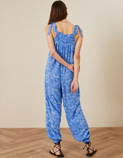 Tie-Shoulder Printed Jumpsuit in LENZING™ ECOVERO™ , Blue (BLUE), large