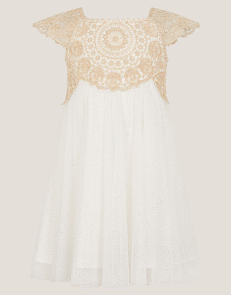 Baby Estella Embroidered Tulle Dress, Gold (GOLD), large