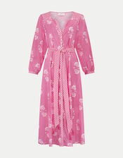 East Amber Hand-Screen Floral Print Midi Dress, Pink (PINK), large