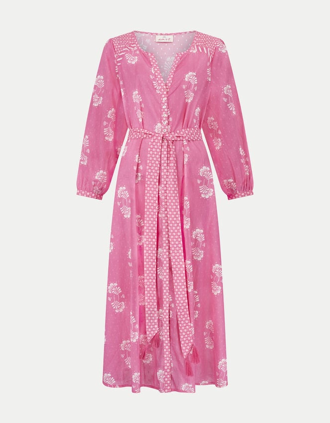 East Amber Hand-Screen Floral Print Midi Dress, Pink (PINK), large