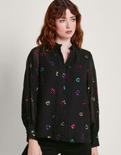 Hope Heart Sequin Blouse, Black (BLACK), large