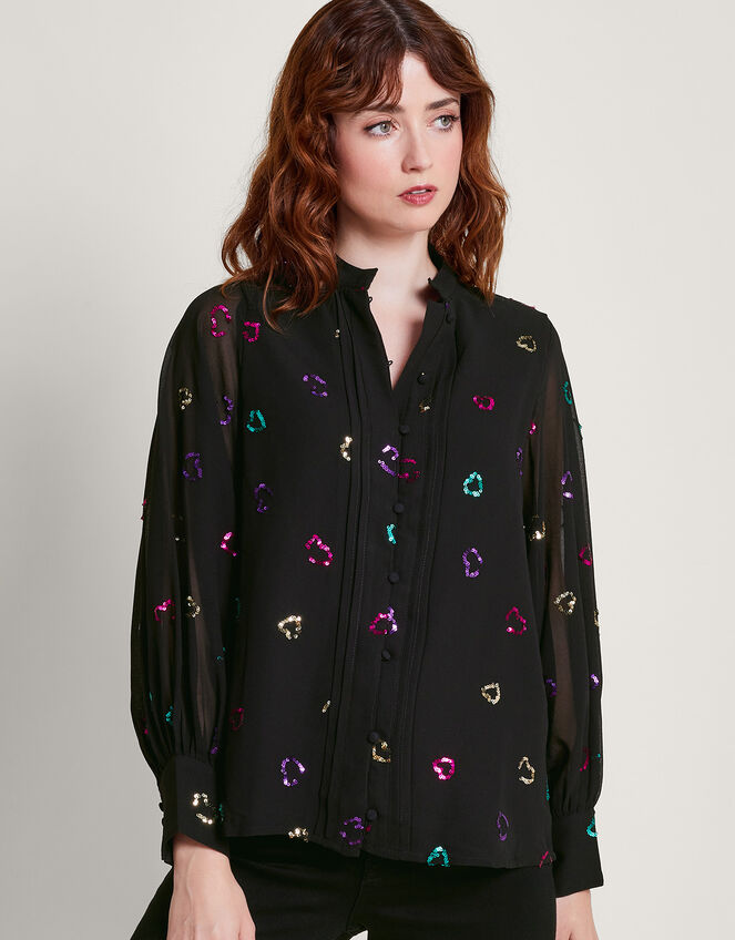 Hope Heart Sequin Blouse, Black (BLACK), large