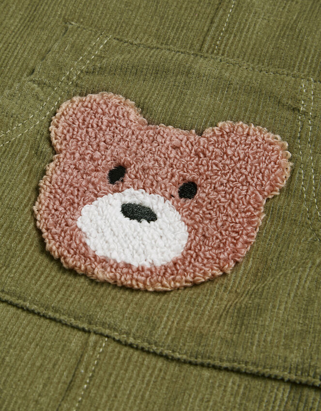 Long Sleeve Top and Bear Corduroy Dungarees Set, Green (KHAKI), large