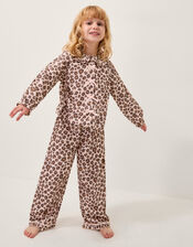 Bow Leopard Print Long Pyjamas Set, Pink (PINK), large