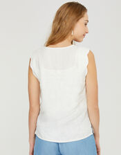 Lotus Scallop Sleeveless Top in Pure Linen, White (WHITE), large