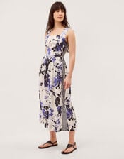 Nicolette Floral Linen Blend Midi Dress, Blue (BLUE), large
