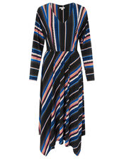 Stripe Print Midi Dress, Black (BLACK), large