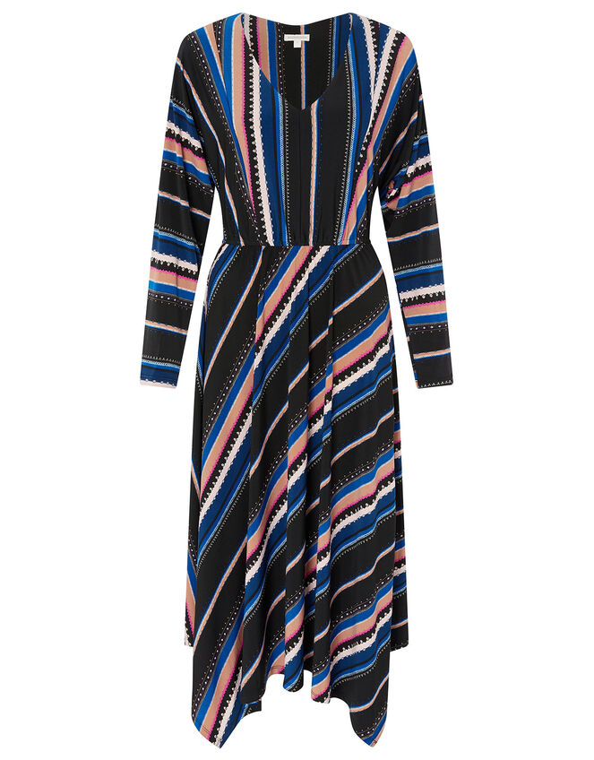 Stripe Print Midi Dress, Black (BLACK), large