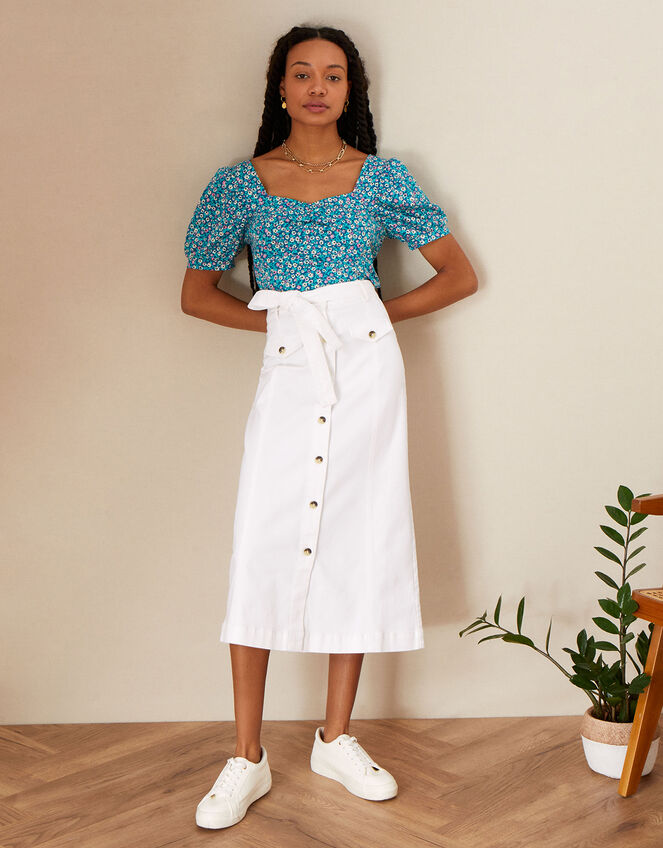 Button Through Denim Skirt, Natural (ECRU), large