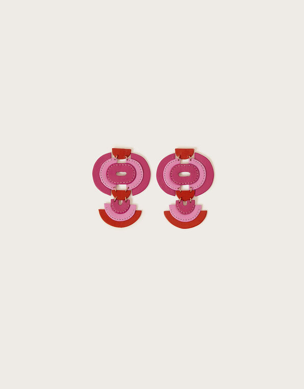 Double Disc Abstract Leather Drop Earrings, , large