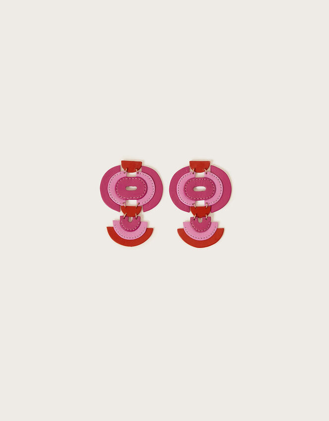 Double Disc Abstract Leather Drop Earrings, , large