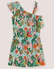 Tropical Print Asymmetrical Playsuit, Multi (MULTI), large