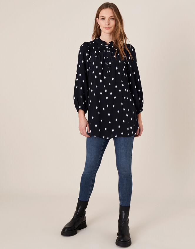 Spot Print Longline Blouse, Blue (NAVY), large