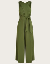 Jersey Smart Cross-over Jumpsuit, Green (KHAKI), large