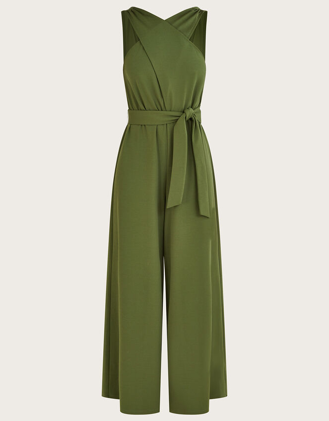 Jersey Smart Cross-over Jumpsuit, Green (KHAKI), large
