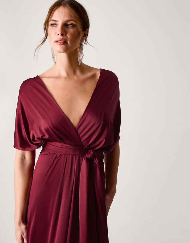 red colour bridesmaid dresses Rust Color Prom A-Line V-Neck Off The Shoulder Long Stretch Satin Prom Dresses With Split Waist Line Red Colour Bridesmaid Dresses -