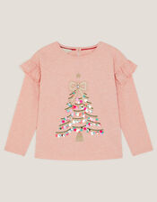 Sequin Christmas Tree Long Sleeve Top, Pink (PINK), large