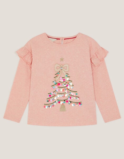 Sequin Christmas Tree Long Sleeve Top, Pink (PINK), large